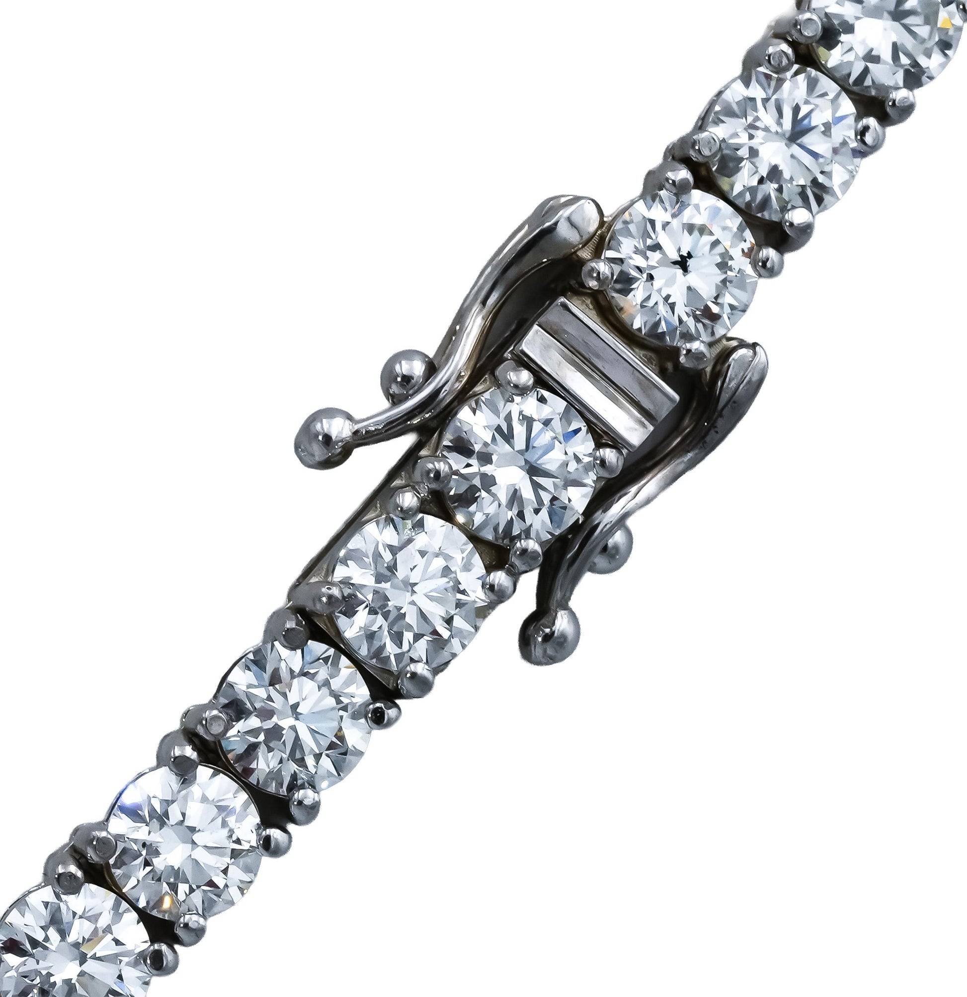 14k White Gold VS Round Diamond Tennis Necklace 30.55CT