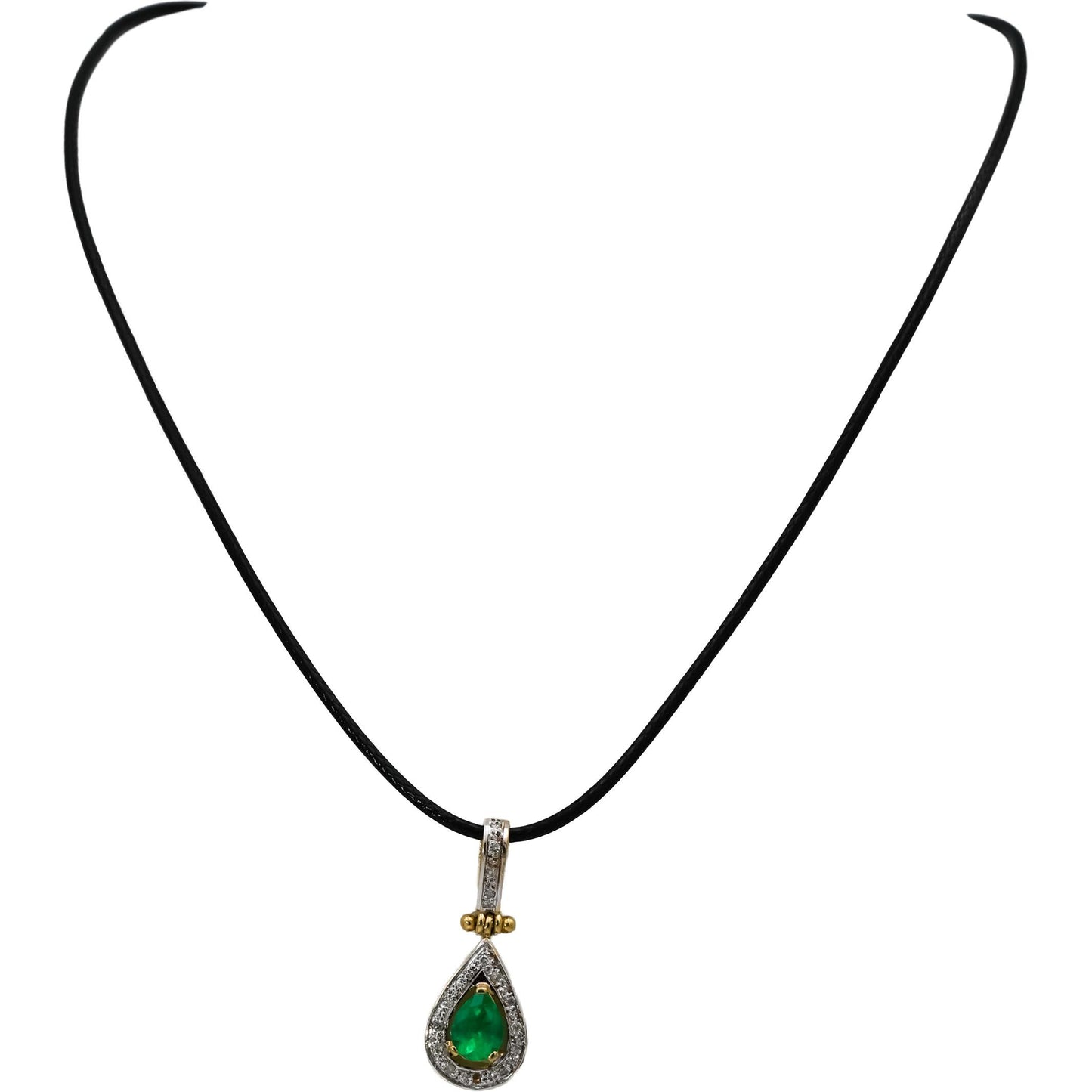 18k Yellow Gold Diamond and Emerald Pendant Necklace 1.15CT