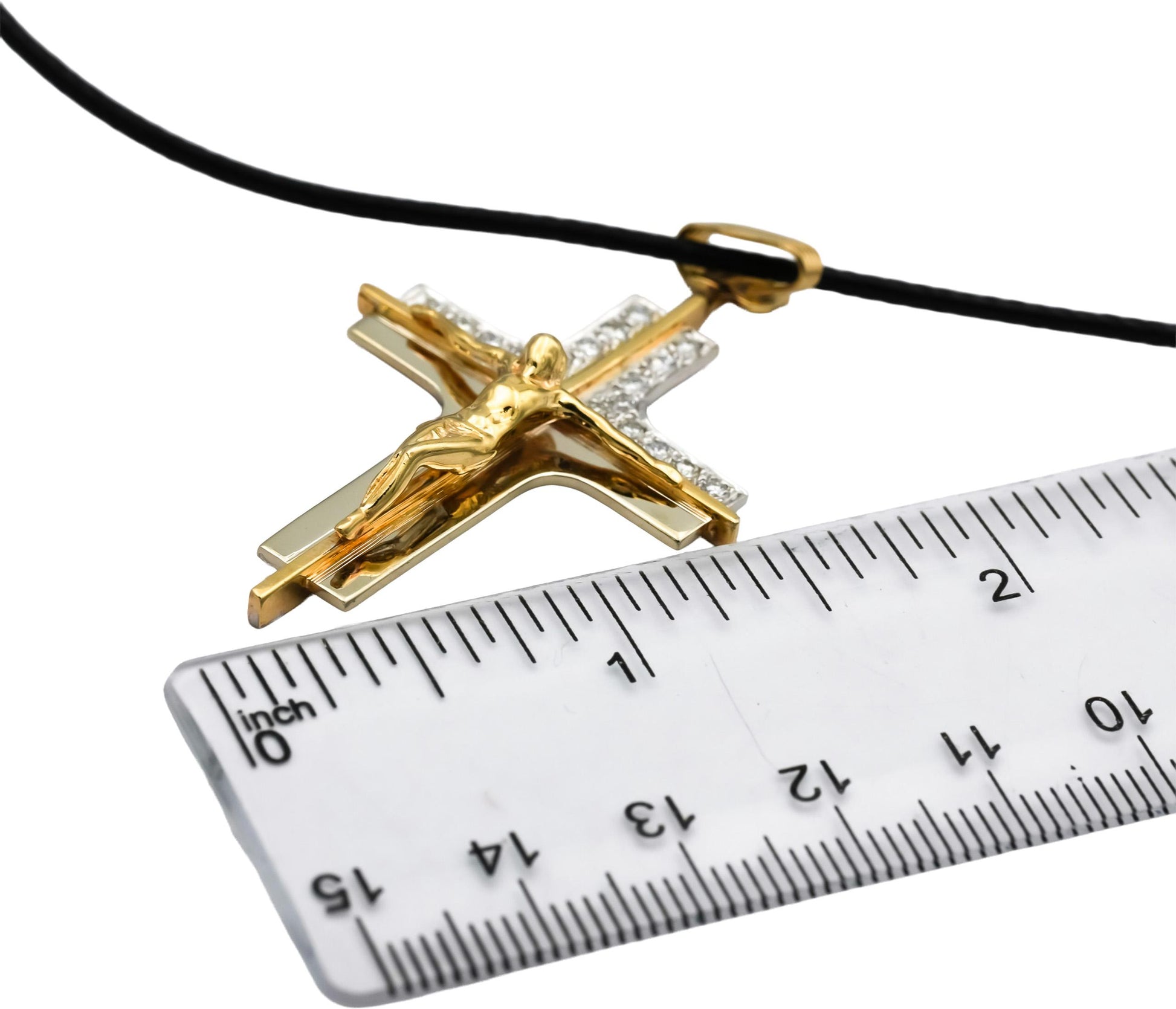 14k Yellow Gold VS Diamond Jesus Christ Crucifix Cross Pendant Necklace .52CT