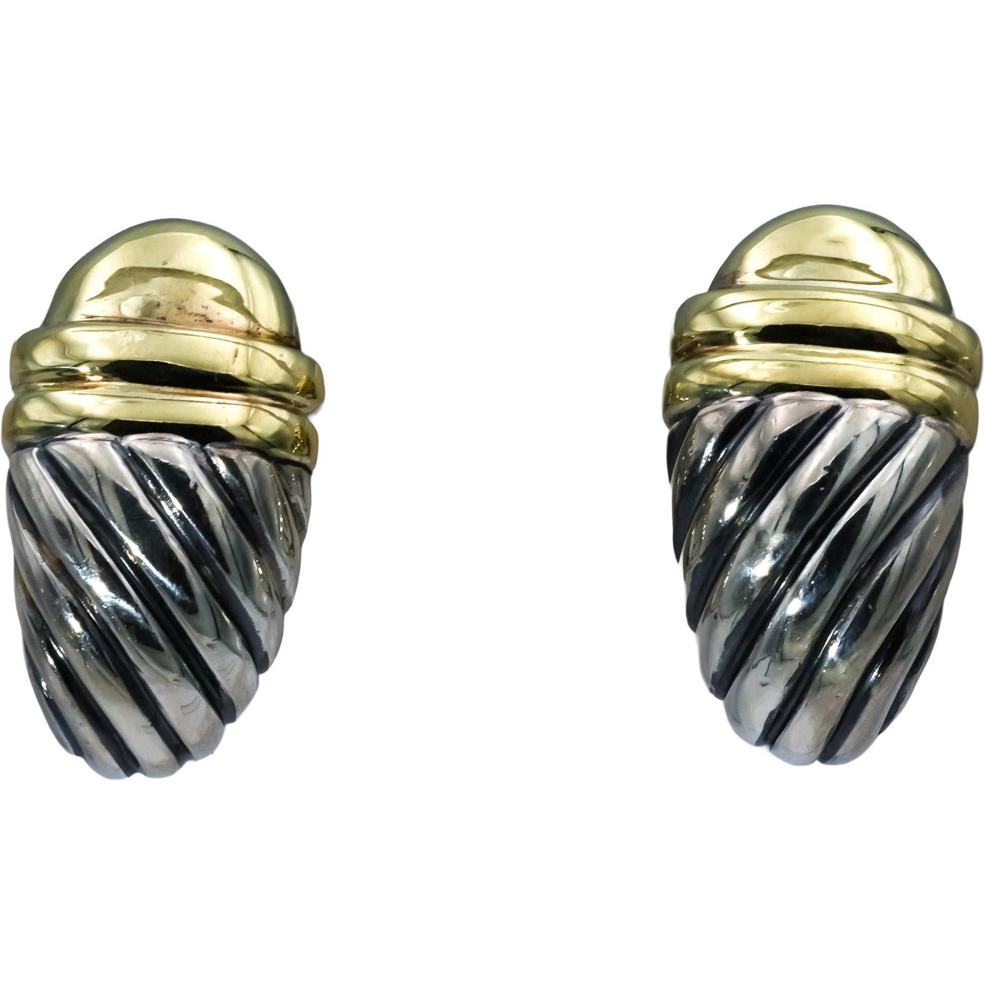 DAVID YURMAN Sterling Silver 14k Yellow Gold Cable Earrings