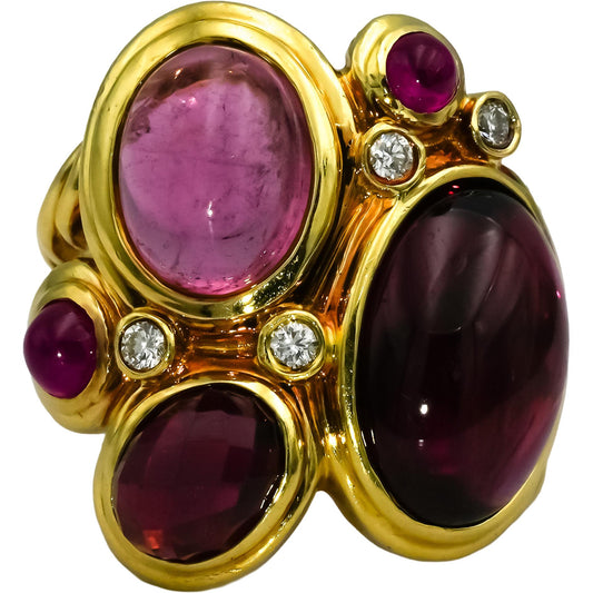 DAVID YURMAN 18k Yellow Gold Tourmaline Garnet Ruby Diamond Mosaic Ring Sz. 5.75