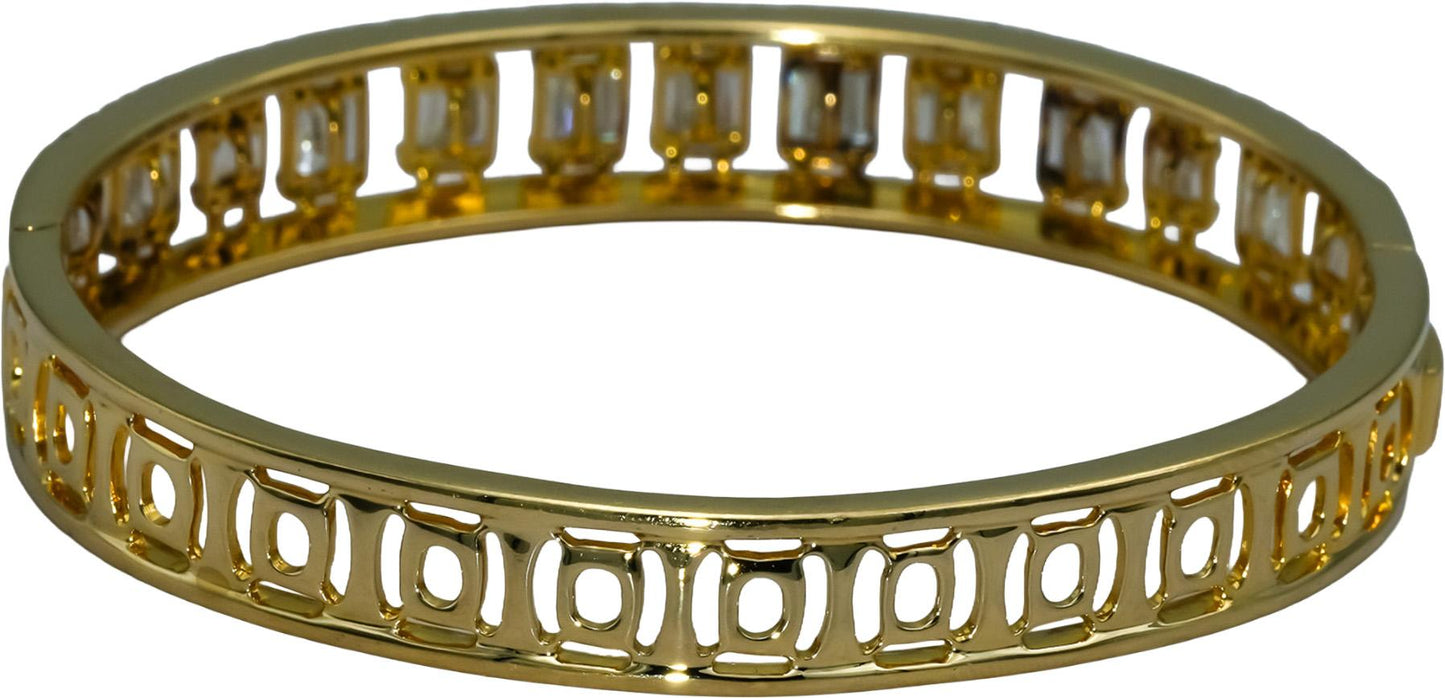 ODELIA 18k Yellow Gold Baguette and Round Diamond Bangle Bracelet 3.0CT
