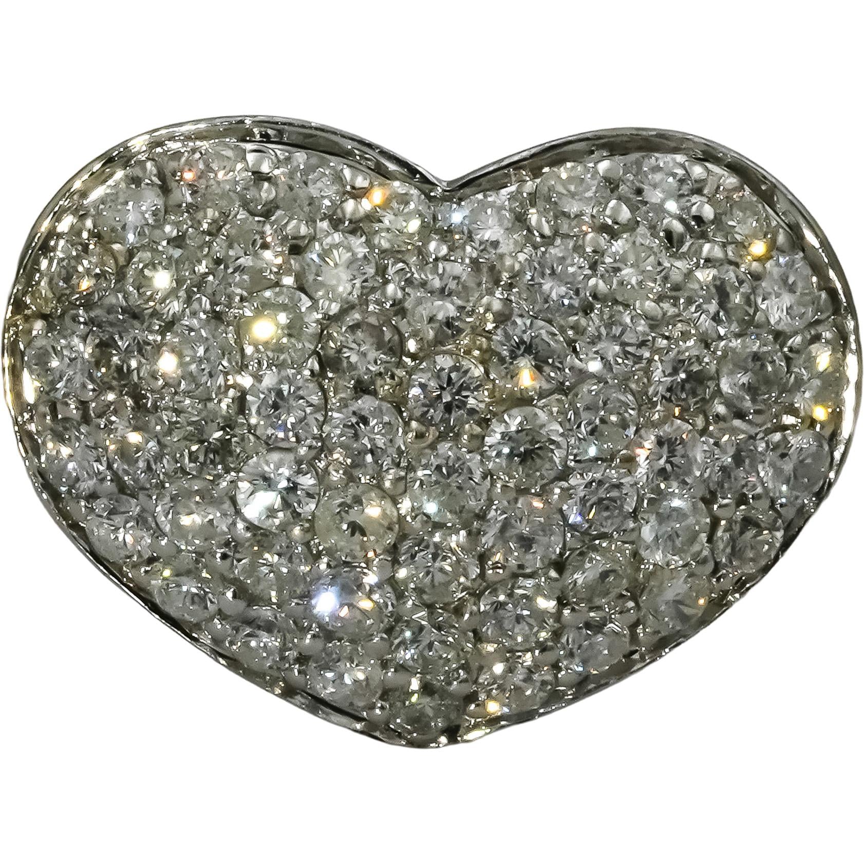 14k White Gold Round Diamond Cluster Heart Cocktail Ring 1.74CT Size 7.5