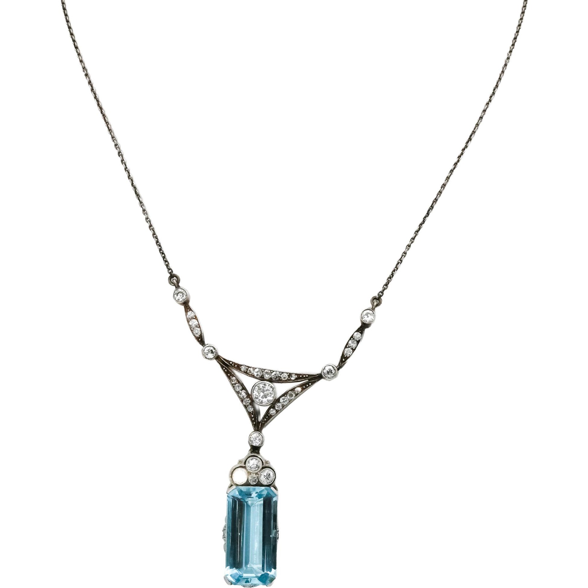 Edwardian Platinum Sterling Silver Diamond Topaz Pendant Necklace 10.50CT