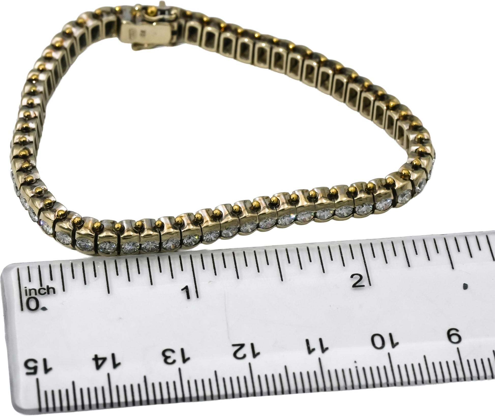 18k White Yellow Gold VS Round Half Bezel Set Diamond Tennis Bracelet 5.0CT