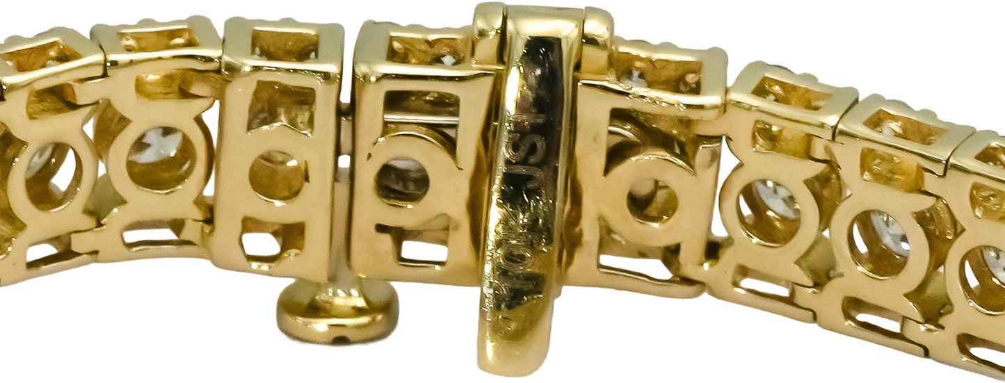 10k Yellow Gold Round Natural Diamond Three Row Bracelet 6.0CT