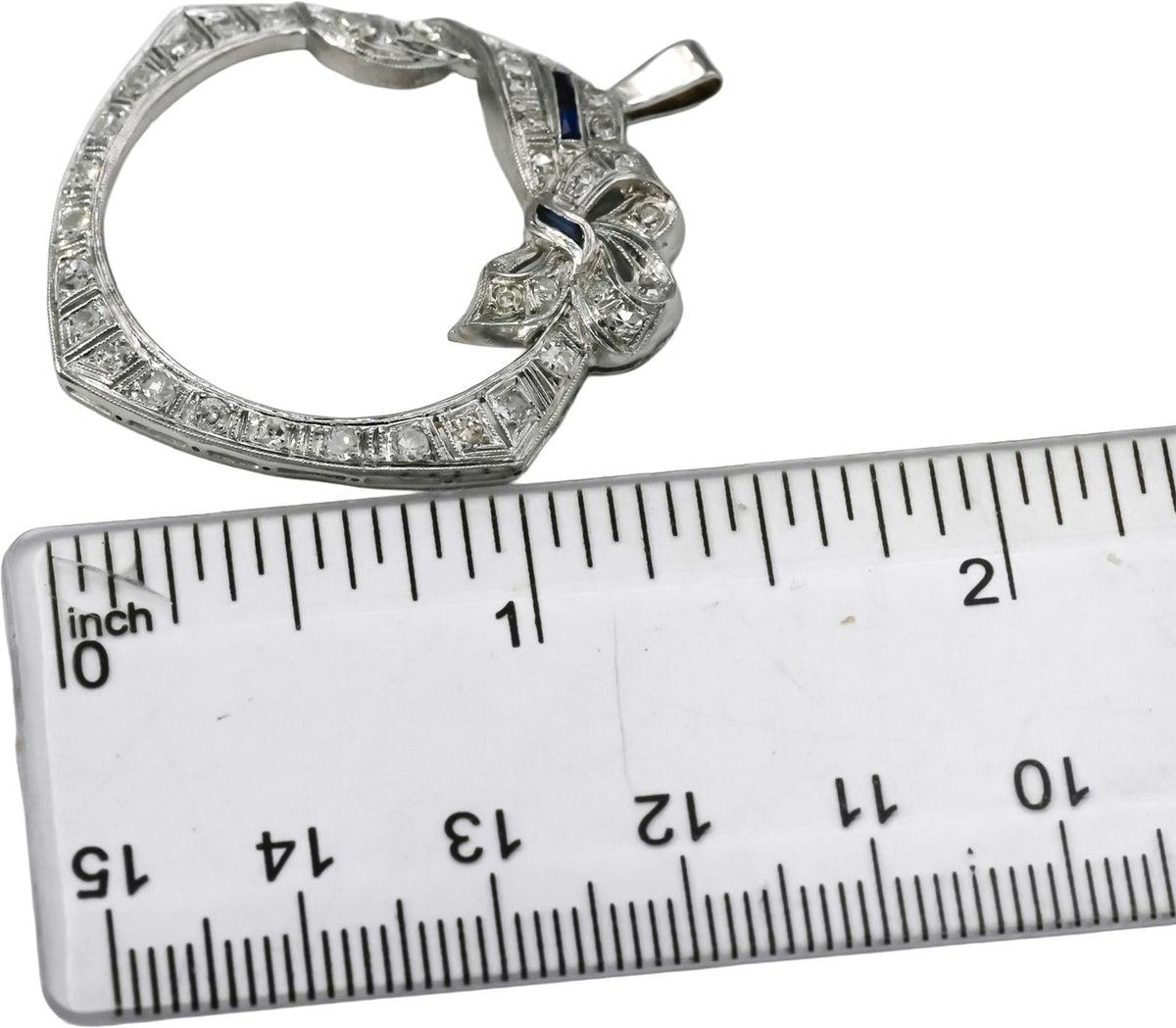 Vintage Antique Deco Platinum Diamond and Pendant 0.60CT w/ Sapphire Accents