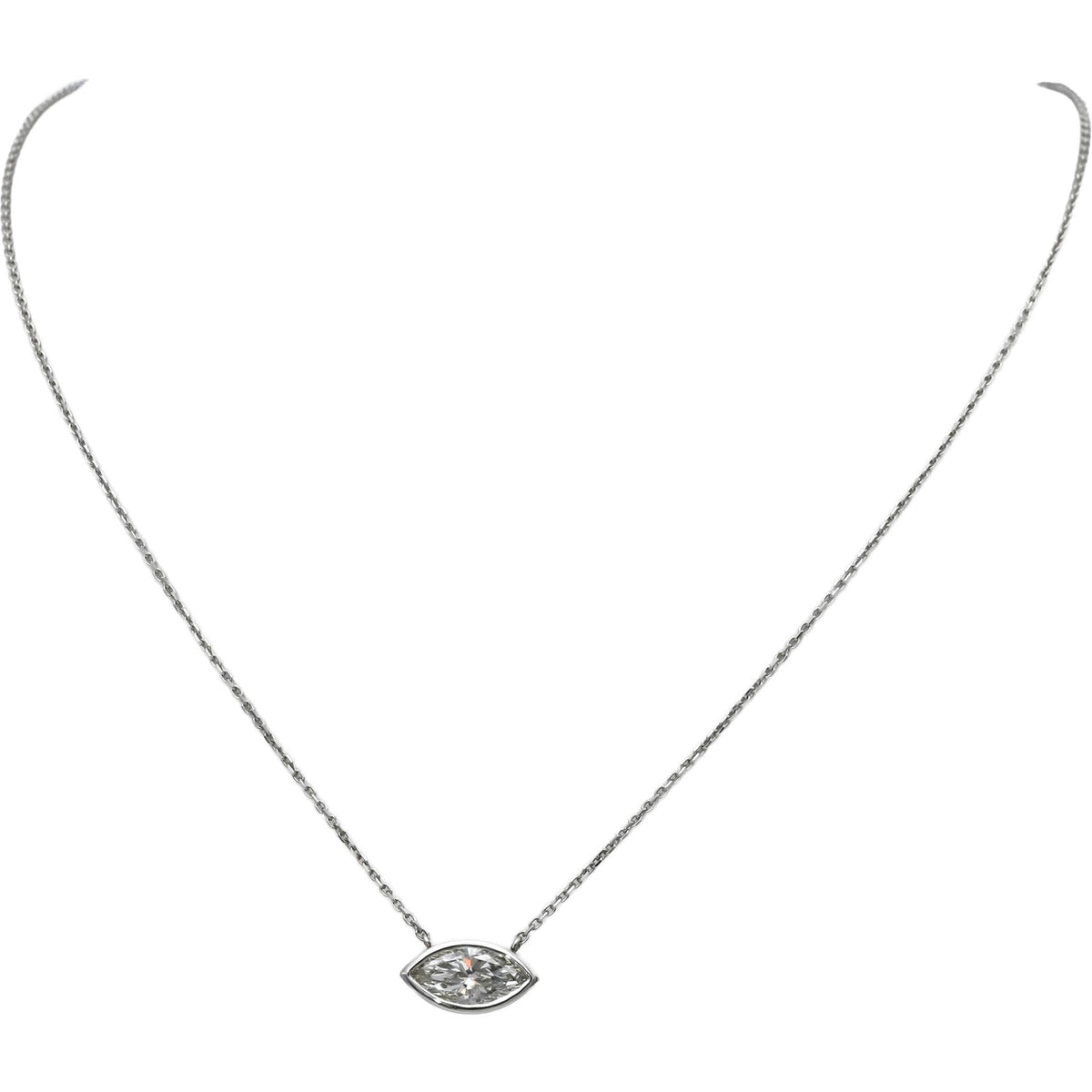 IGI 14k White Gold VS1/F Lab-Grown Marquise Diamond Pendant Necklace 1.38CT