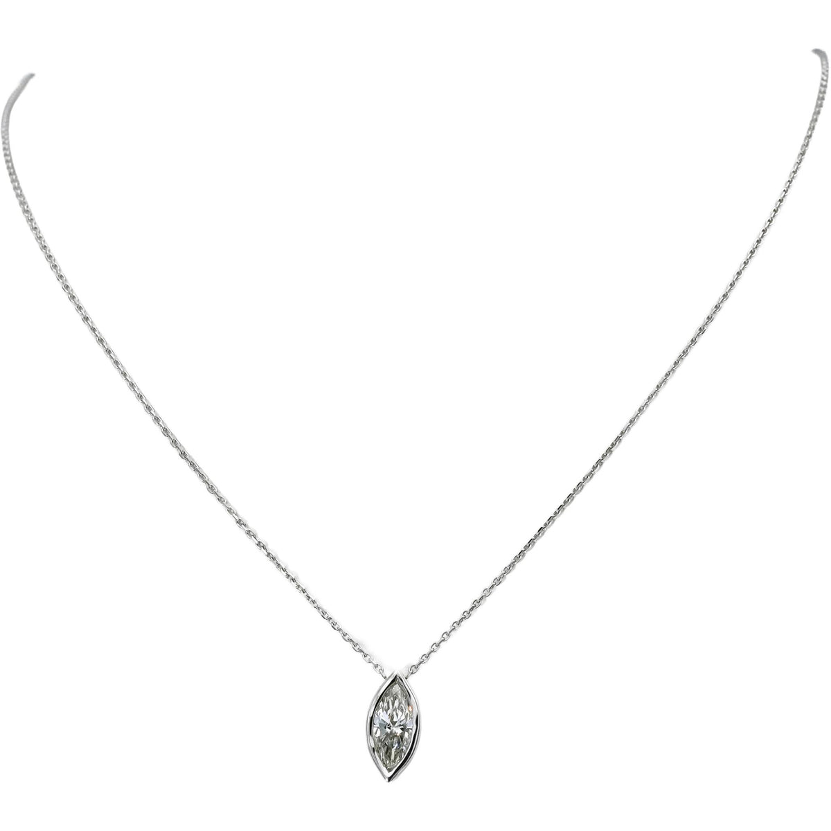 IGI 14k White Gold VS1/F Marquise Cut Lab-Grown Diamond Pendant Necklace 1.38CT