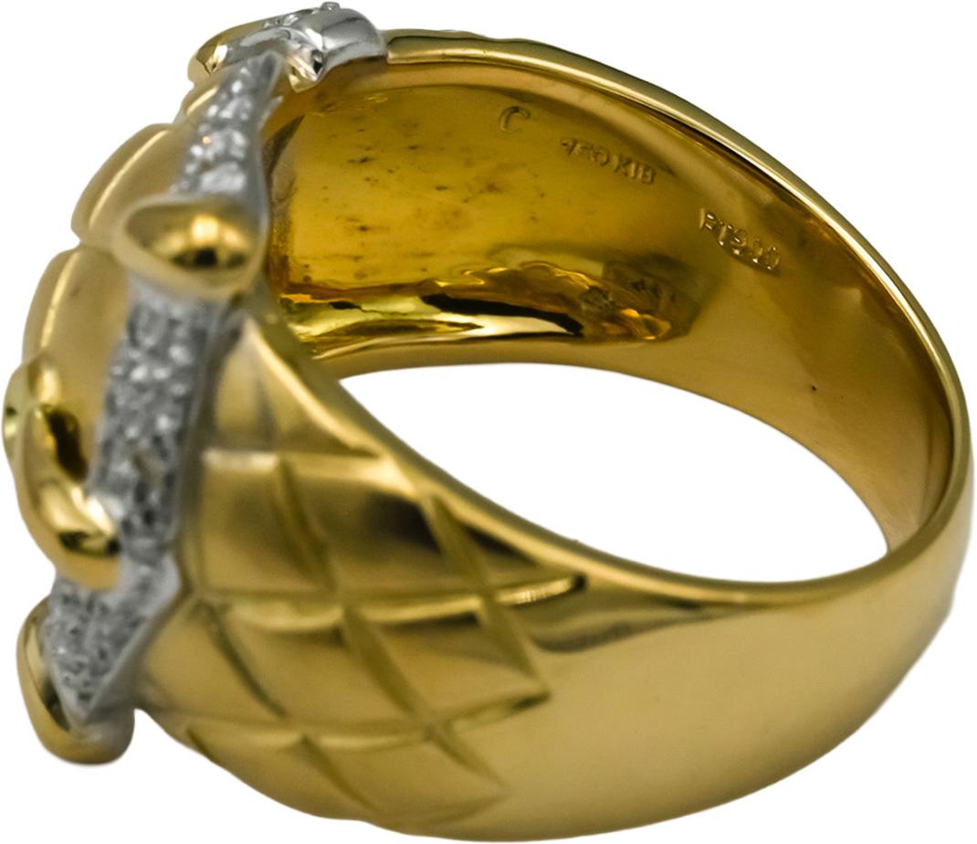 18k Yellow Gold Platinum VS Round Diamond Belt Buckle Ring 0.25CT Size 6.25