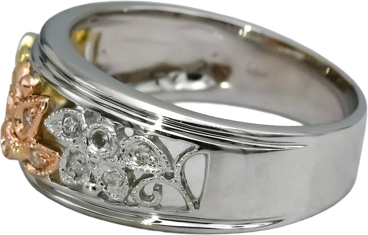 14k White Yellow Rose Gold Round Diamond Floral Band Ring 0.15CT Size 6.25