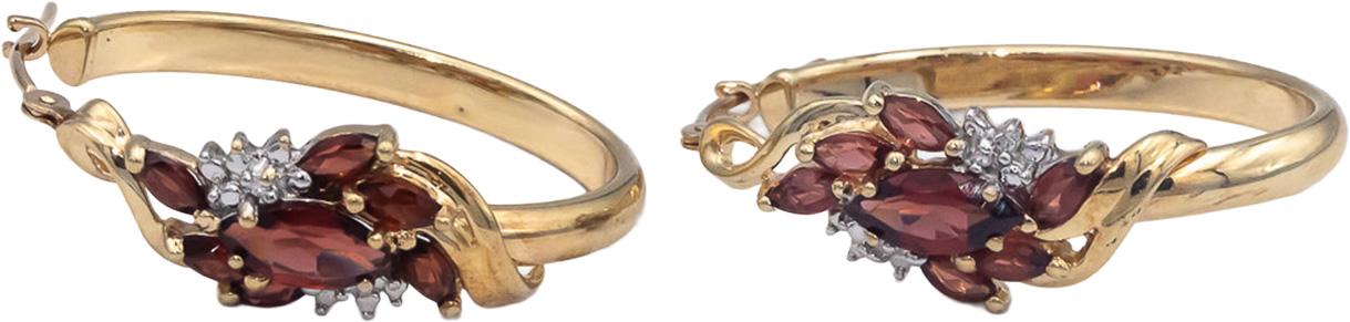 10k Yellow Gold 1.27CT Diamond and Garnet Hoop Dangle Earrings