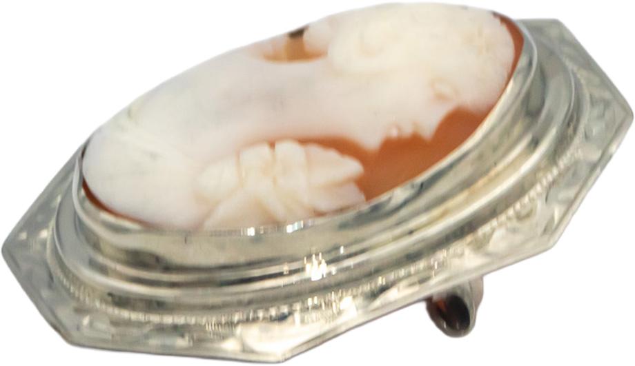 10k White Gold 22.7 x 16.5mm Carved Carnelian Cameo Brooch
