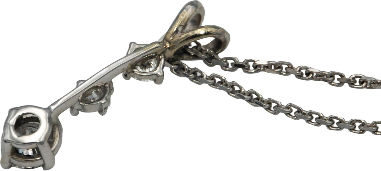 14k White Gold 0.75CT Diamond Past Present Future Pendant Chain Necklace