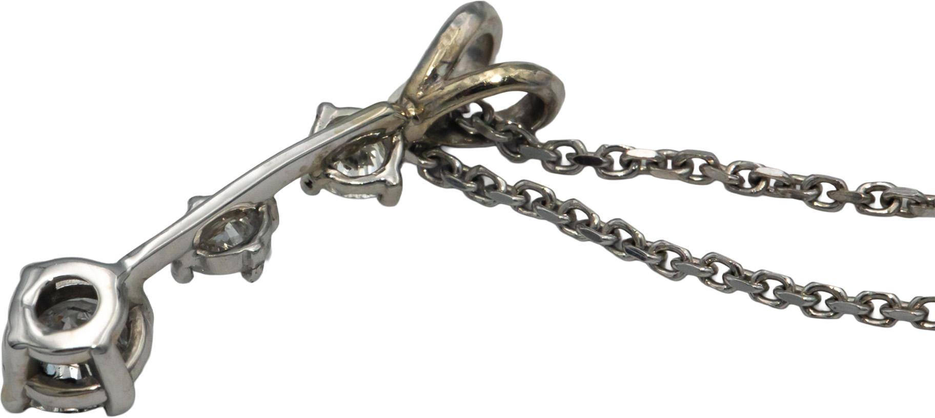 14k White Gold 0.75CT Diamond Past Present Future Pendant Chain Necklace