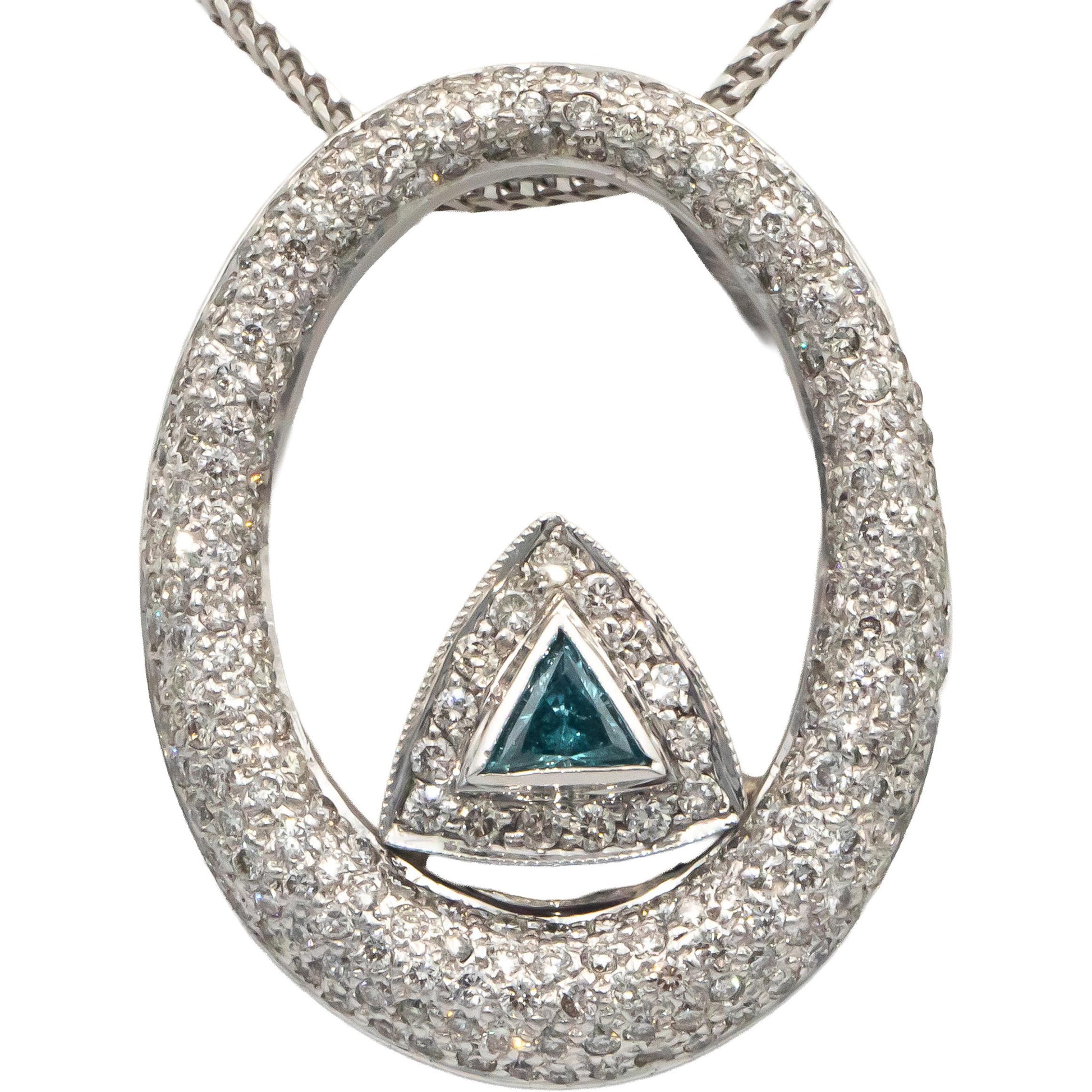 14k White Gold White and Blue Diamond Cluster Pendant Necklace 1.75CT