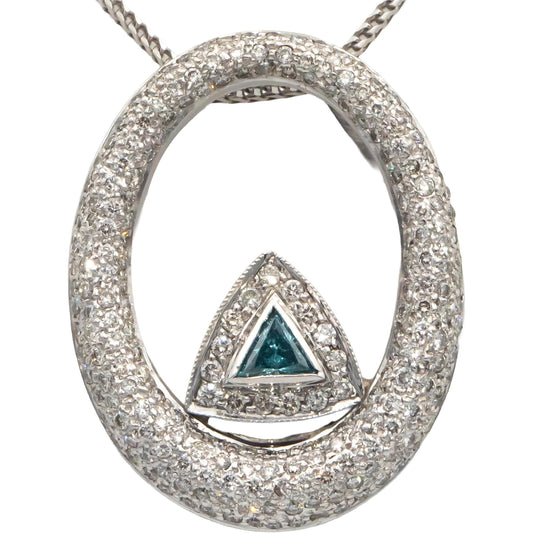 14k White Gold White and Blue Diamond Cluster Pendant Necklace 1.75CT
