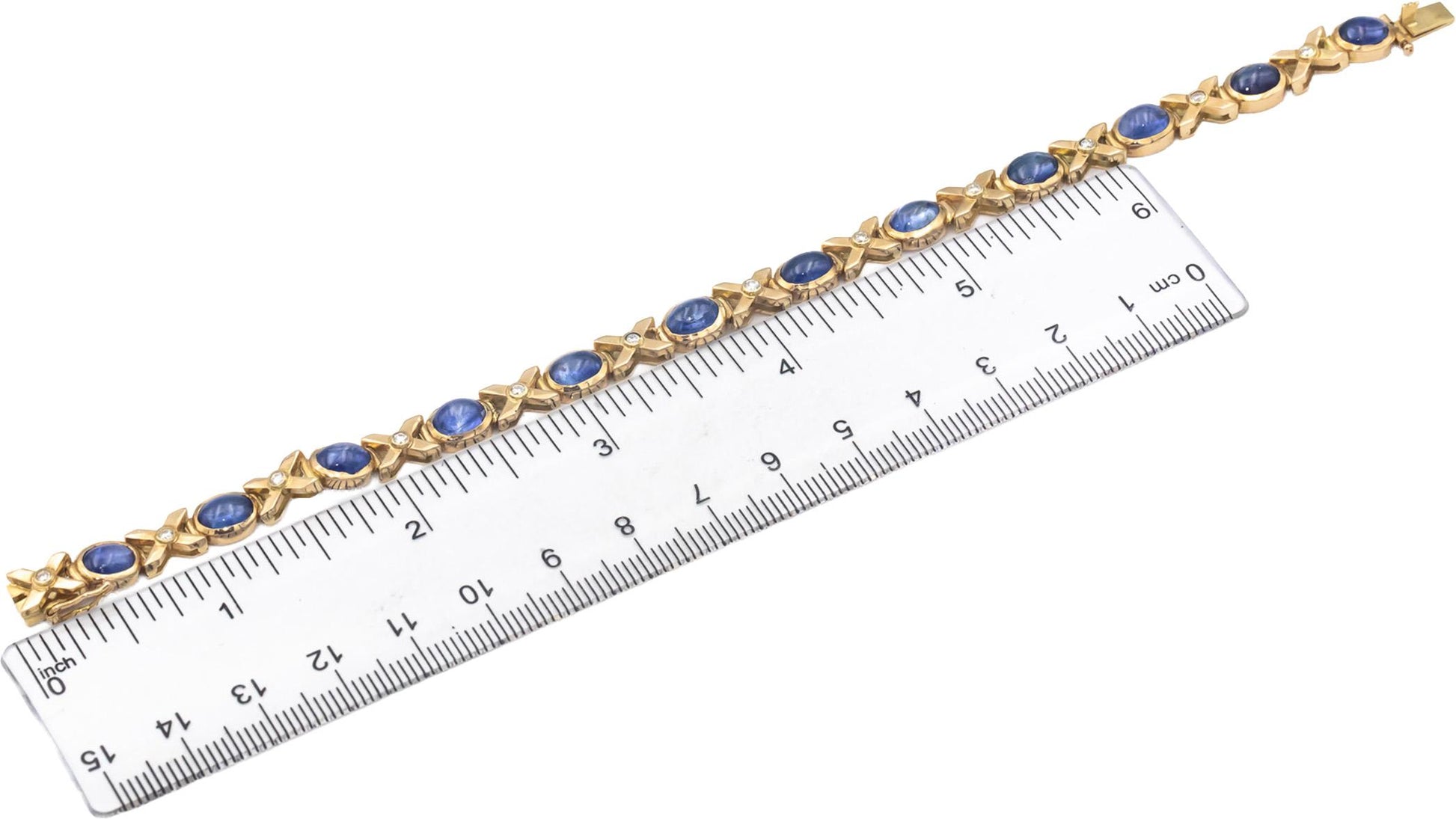 18k Yellow Gold Diamond and Cabochon Sapphire Link Bracelet 12.25CT