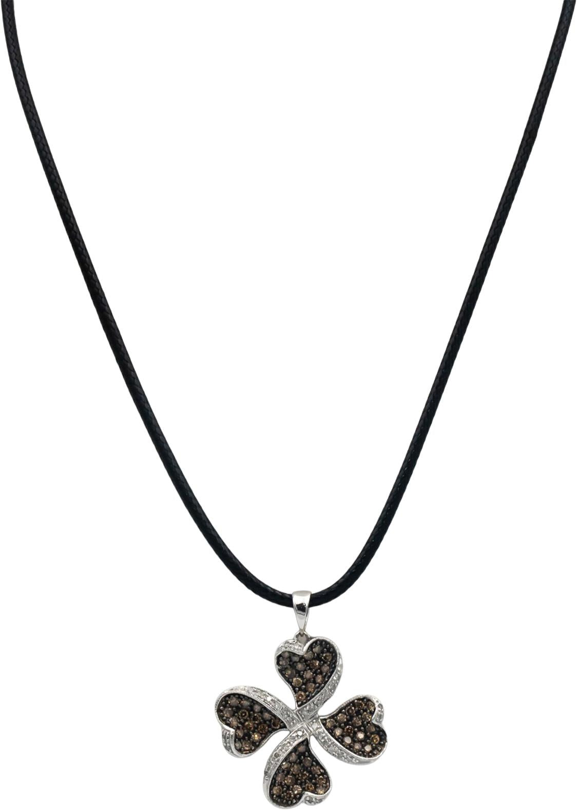 10k White Gold 1.50CT Round Cut Diamond Clover Pendant Necklace
