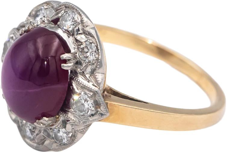 GIA Certified 14k & Pallidum Gold 4.05CT Diamond & Lab Grown Star Ruby Ring