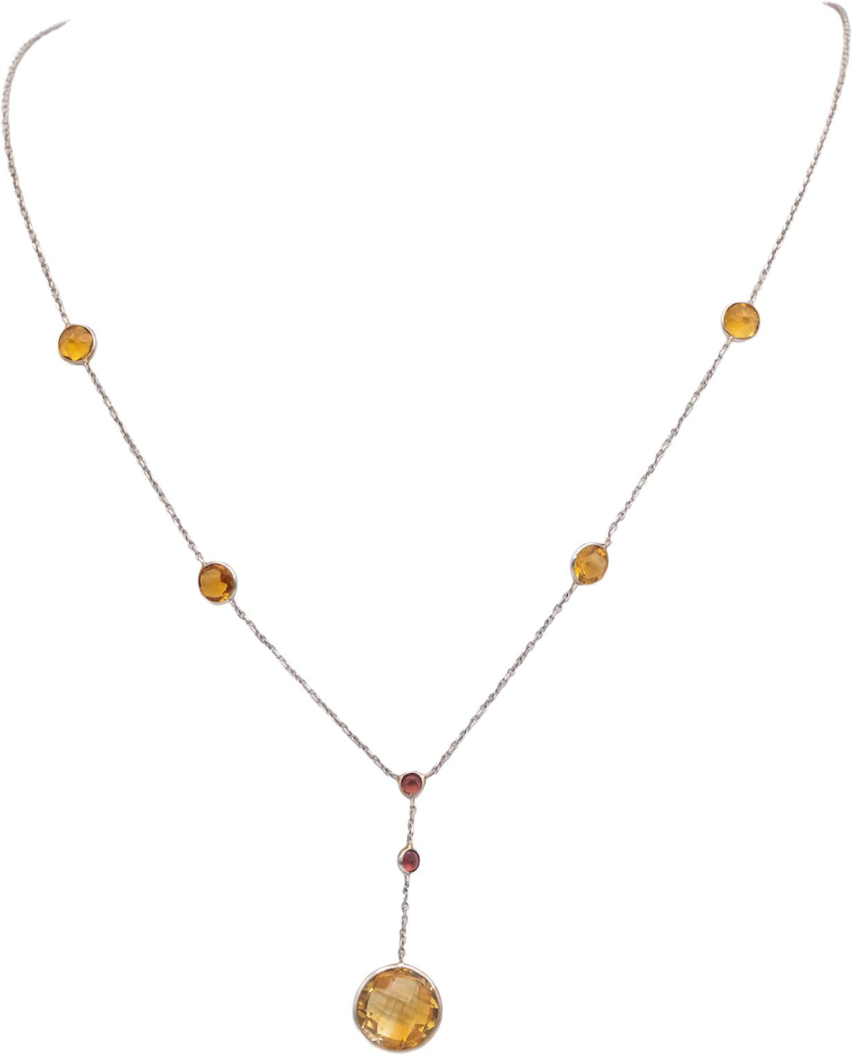 14k White Gold 4.0CT Citrine and Pink Tourmaline Dangle Drop Chain Necklace