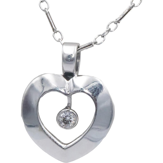 14k White Gold 0.10CT Round Cut Diamond Solitaire Heart Pendant Necklace