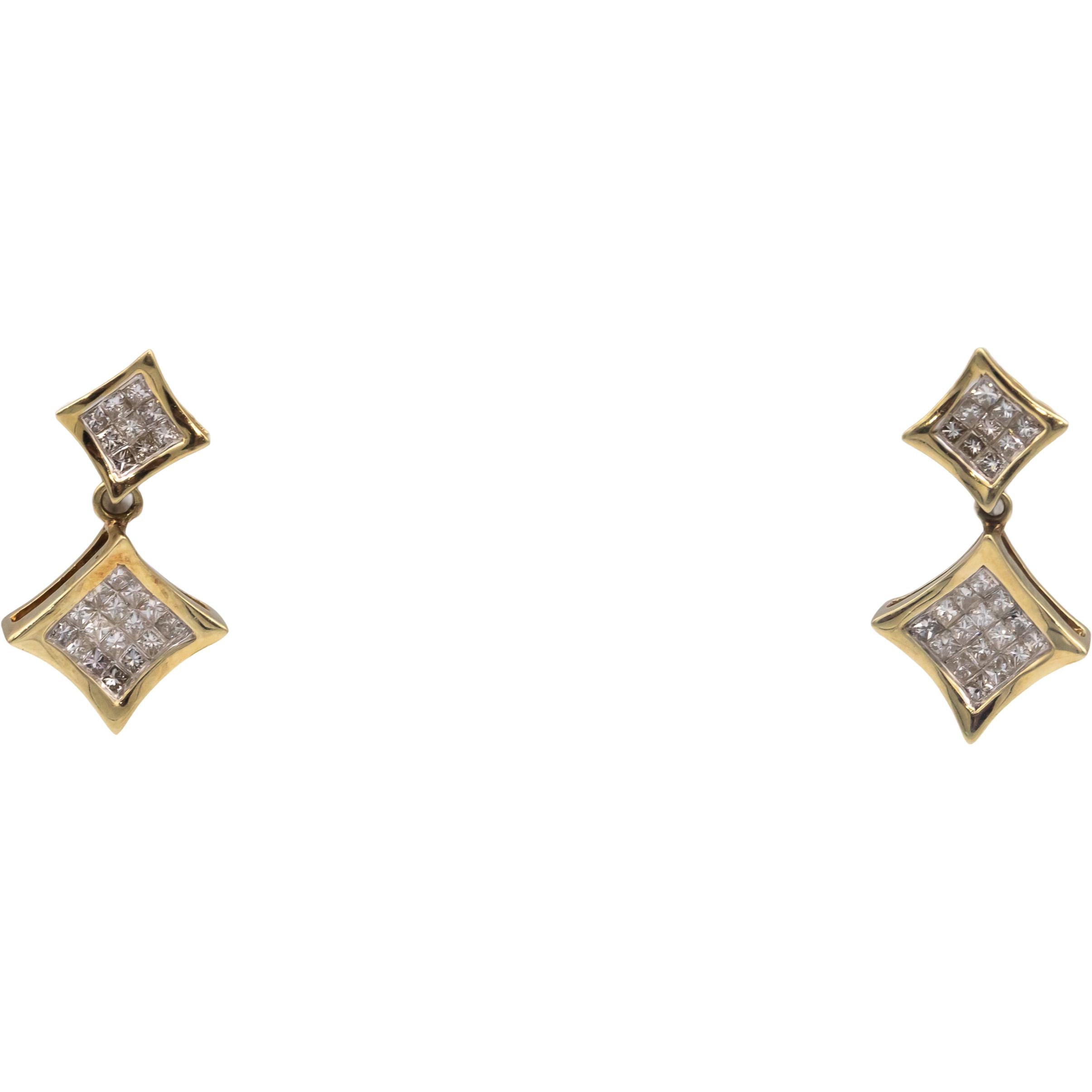 14k Yellow Gold Jewelry VS Princess Cut Diamond Drop Dangle Earrings 1.0CTW