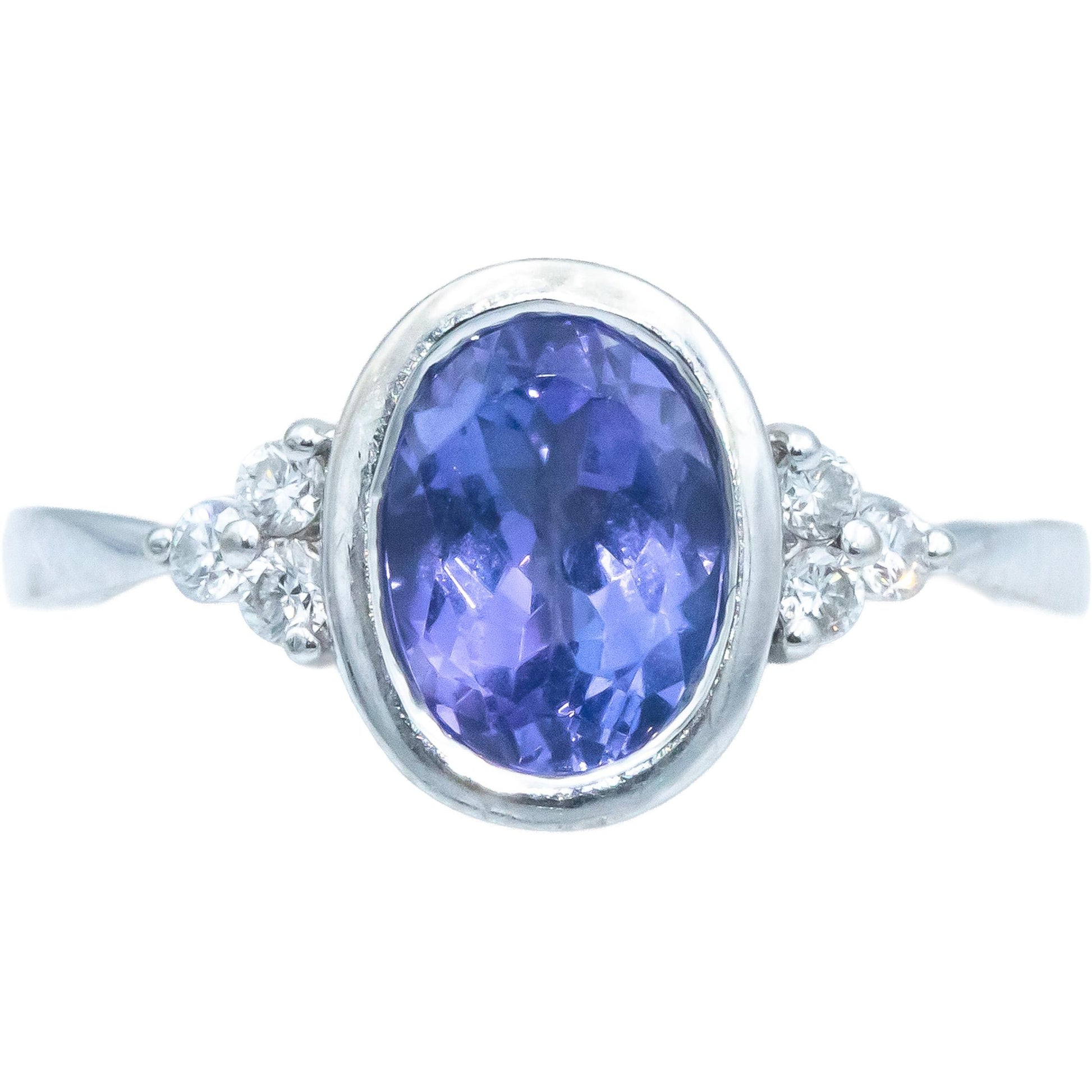 14k White Gold 1.10CT Round Cut Diamond & Oval Cut Tanzanite Ring Size 5.25