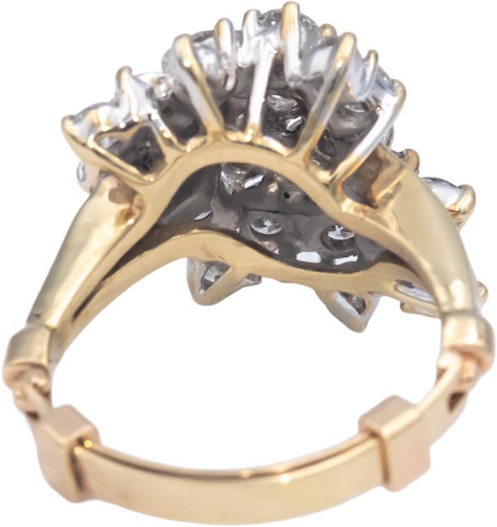 14k Yellow Gold 3.0CT Diamond Cluster Ring w/ Adjustable Shank Size 7