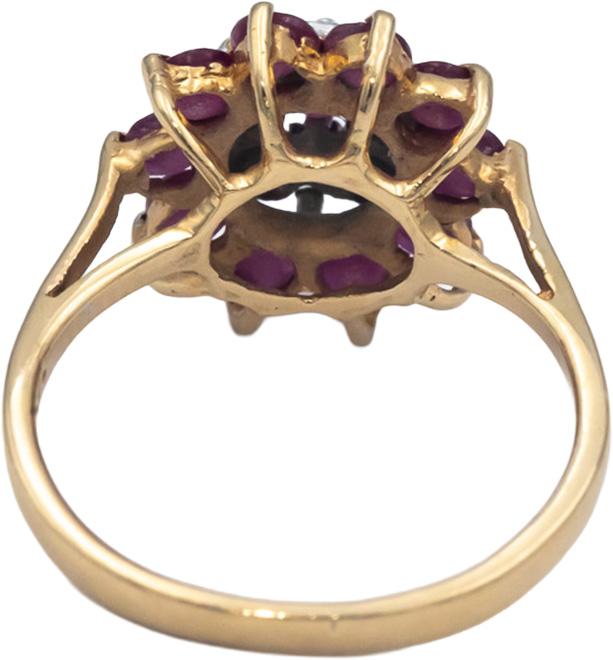 14k Yellow Gold 0.52CT Diamond and Ruby Cluster Cocktail Ring Size 5