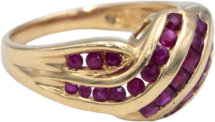 Ruby 14k Yellow Gold Channel Set Crossover Band Ring 1.0CT Size 8