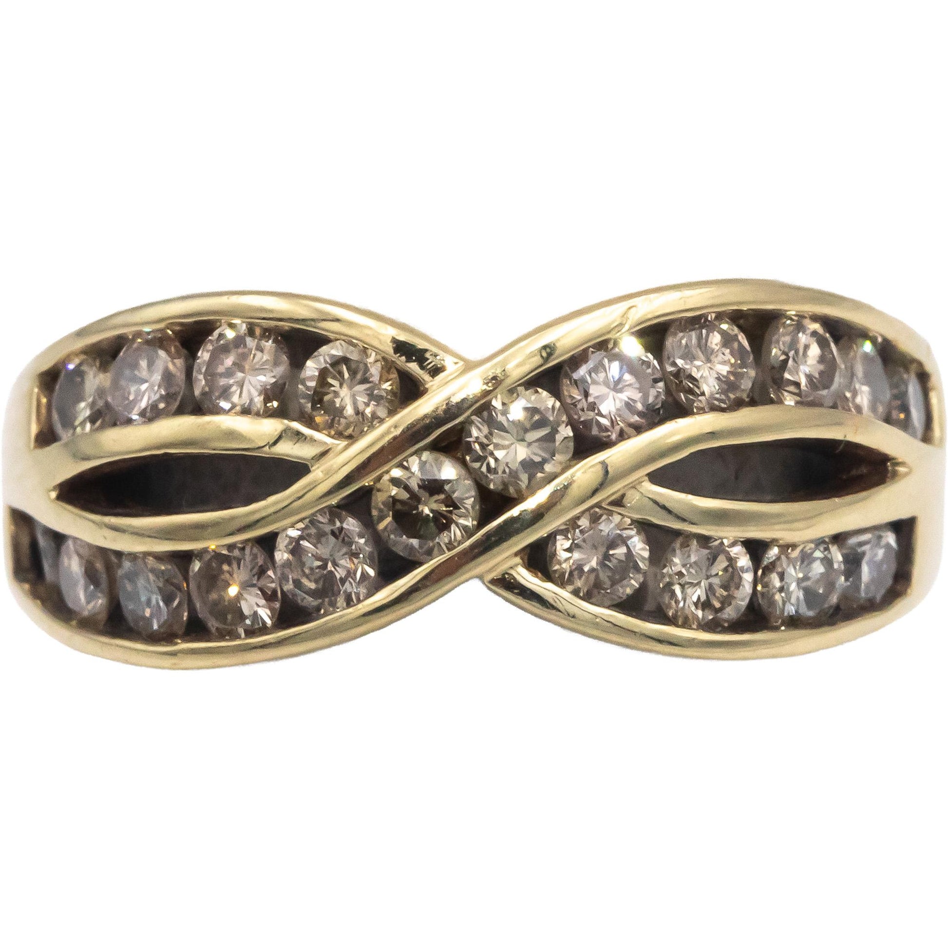 Diamond Round Cut 10k Yellow Gold Channel Set Crossover Band Ring 1.0CT Size 7