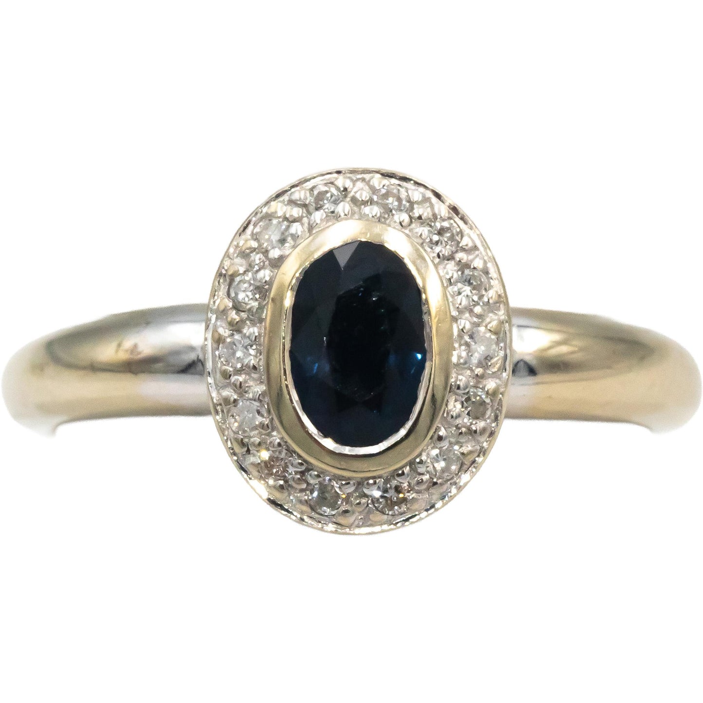 Diamond and Sapphire 18k White Gold Halo Cocktail Ring 0.65CT Size 6.5