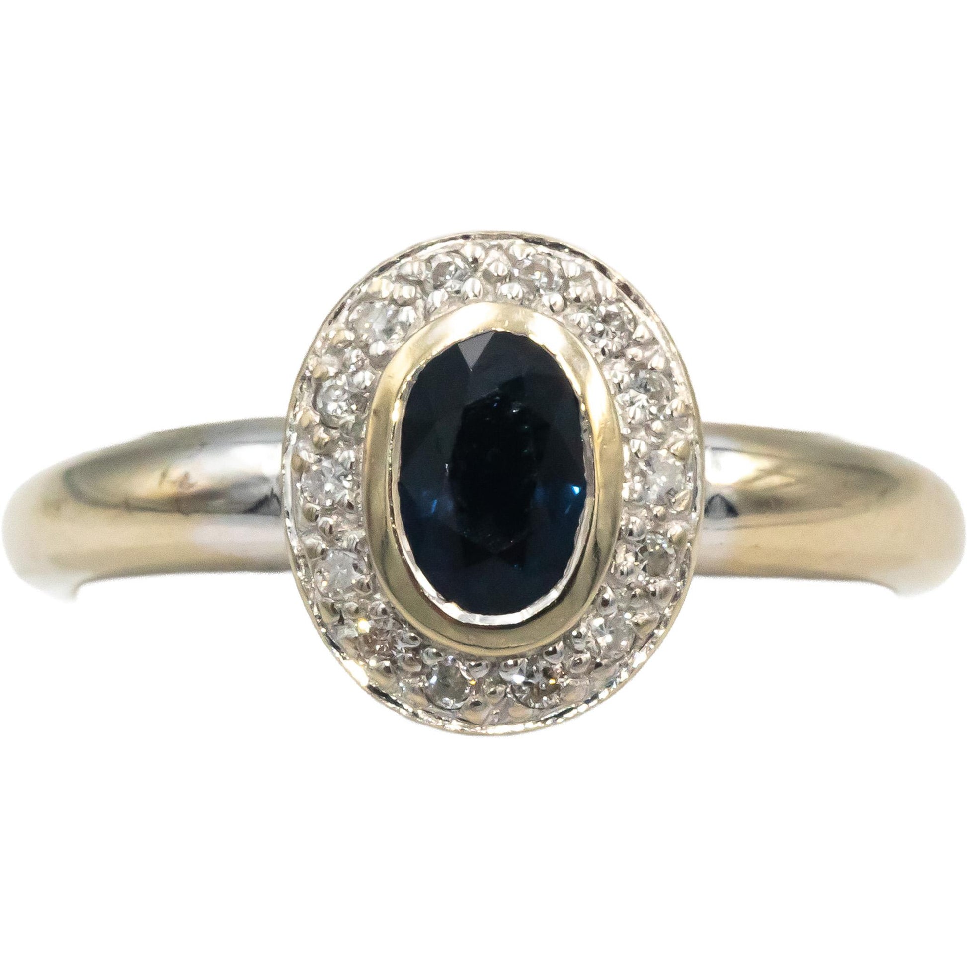 Diamond and Sapphire 18k White Gold Halo Cocktail Ring 0.65CT Size 6.5