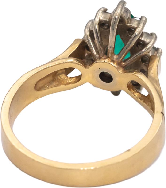 Emerald and Diamond 14k Yellow Gold Halo Cocktail Ring 0.65CT Size 6