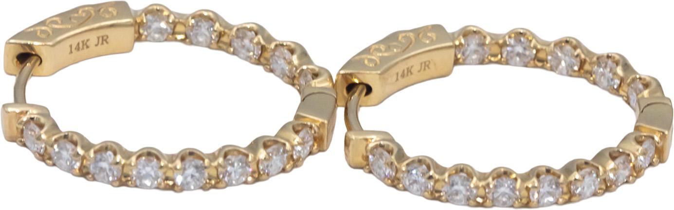 14k Yellow Gold Lab-Grown VS Round Diamond Inside Out Hoop Earrings 1.0CT