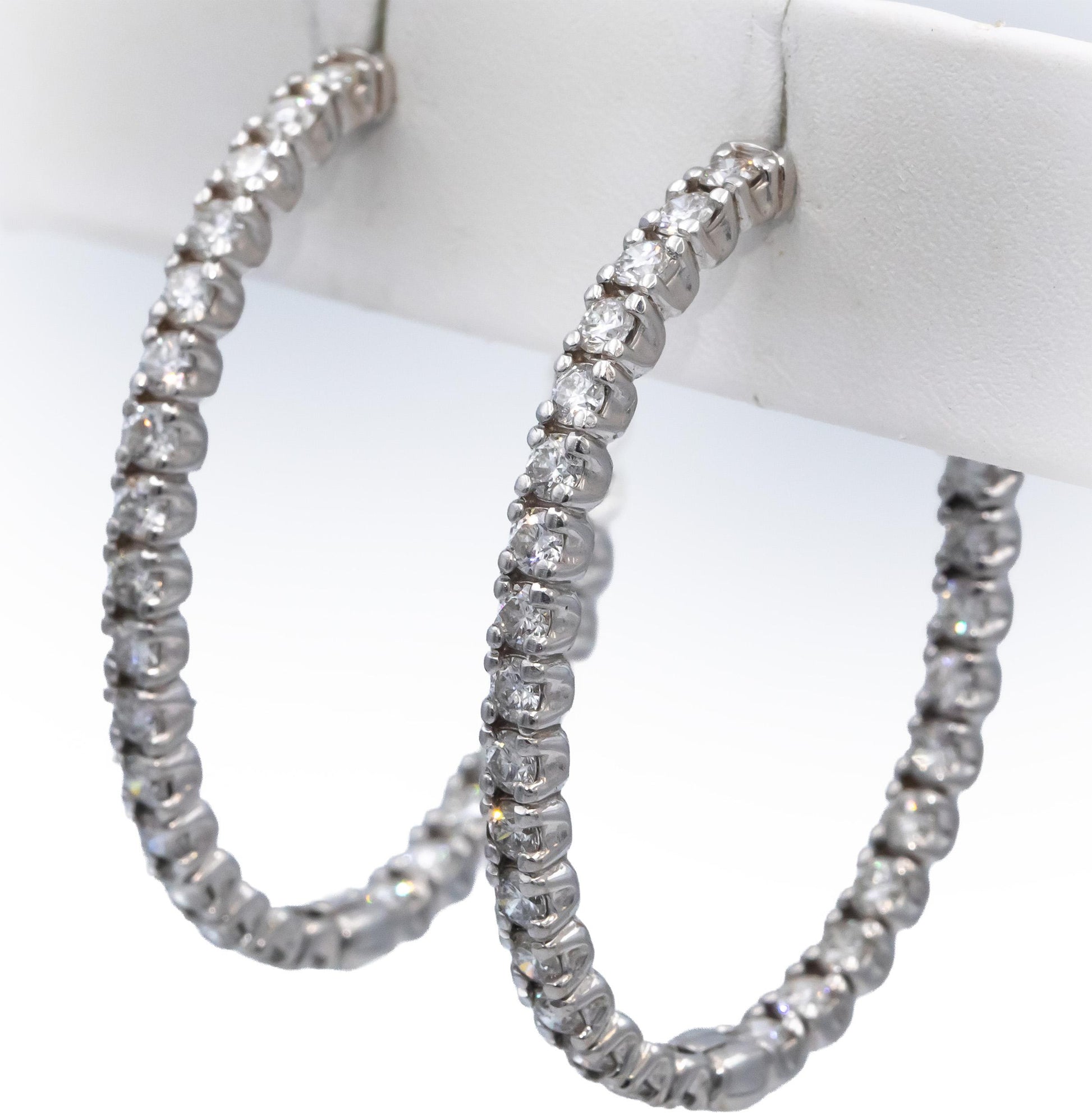 18k White Gold VS Round Diamond Oval Inside Out Hoop Earrings 5.41CT
