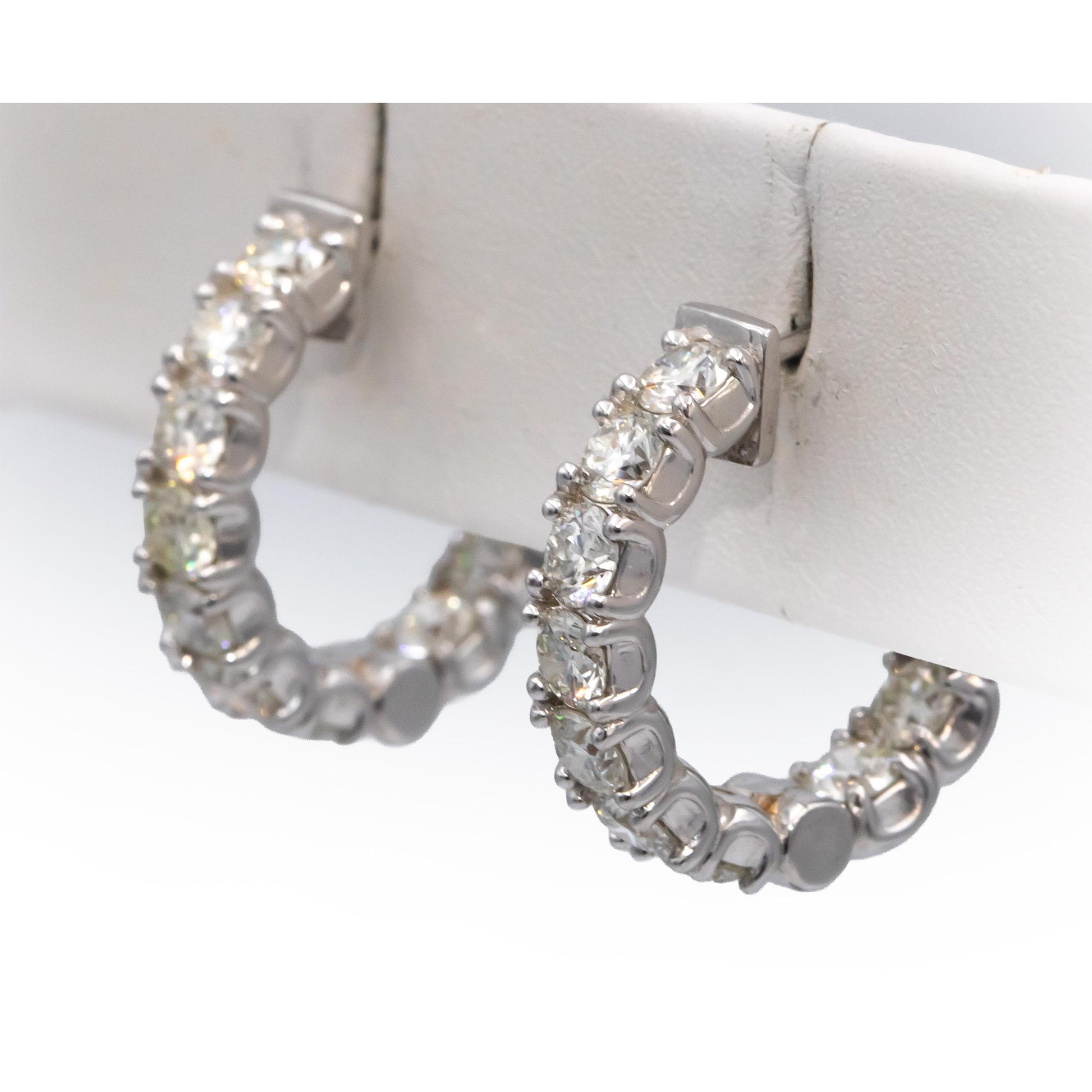 14k White Gold VS Round Diamond Inside Out Circle Hoop Earrings 4.41CT