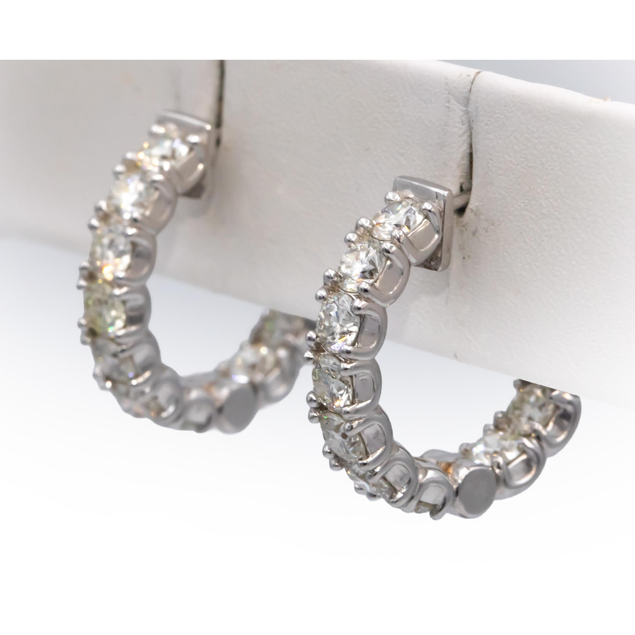 14k White Gold VS Round Diamond Inside Out Circle Hoop Earrings 4.41CT