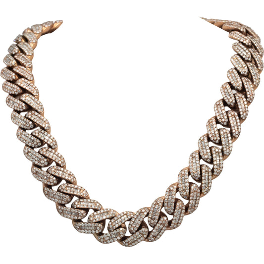 14k Rose Gold Diamond Iced Out Jumbo Cuban Link Necklace 60.0CTW
