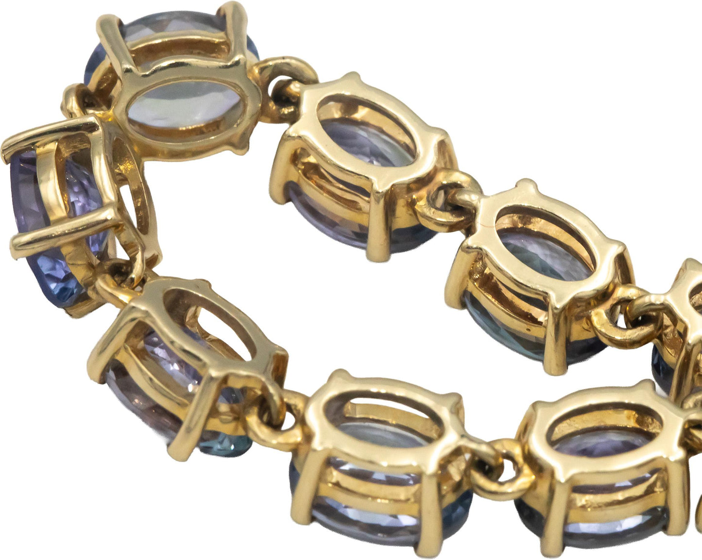 10k Yellow Gold Oval Cut Tanzanite Fancy Link Bracelet 15.0CTW