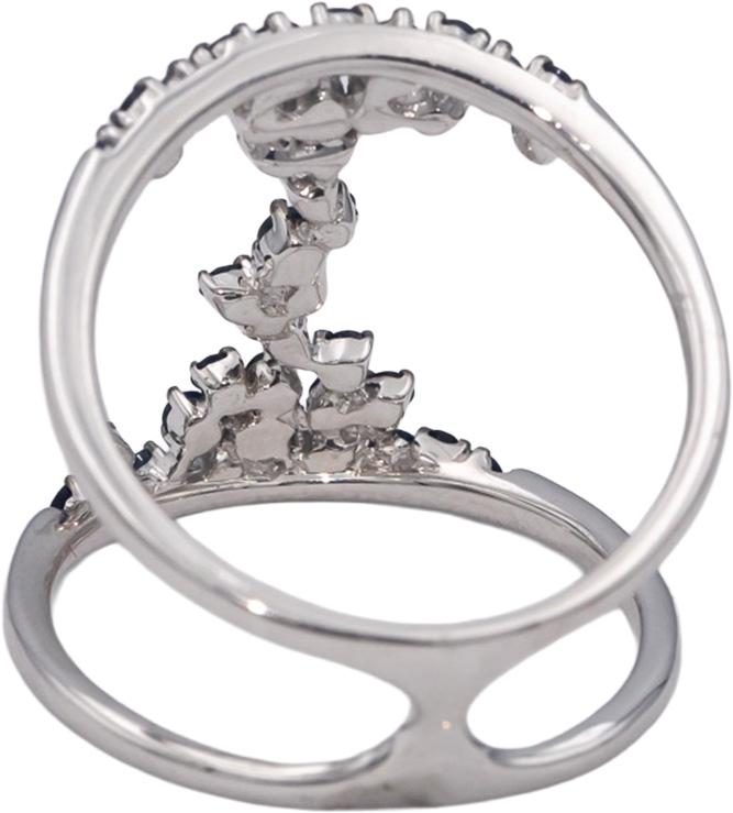 18k White Gold Round Blue Sapphire Double Band Statement Ring 0.85CT Size 7.25