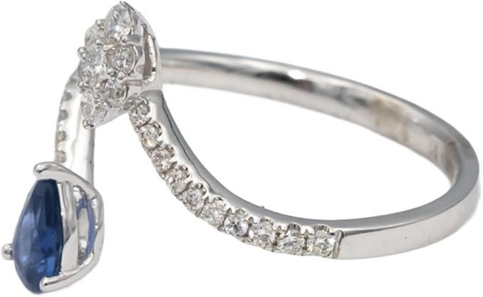 18k White Gold Pear Cut Sapphire & Round Diamond Bypass Ring 0.75CT Size 7.5