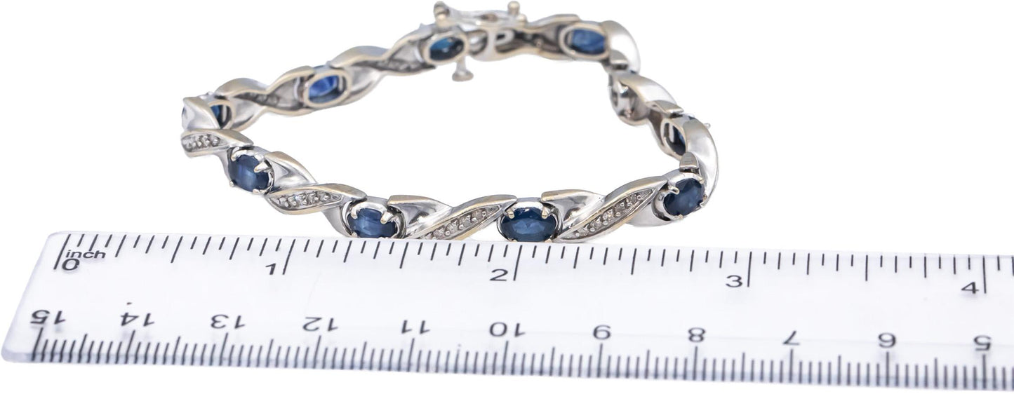 14k White Gold Oval Sapphire & Round Diamond Fancy Link Bracelet 4.50CT
