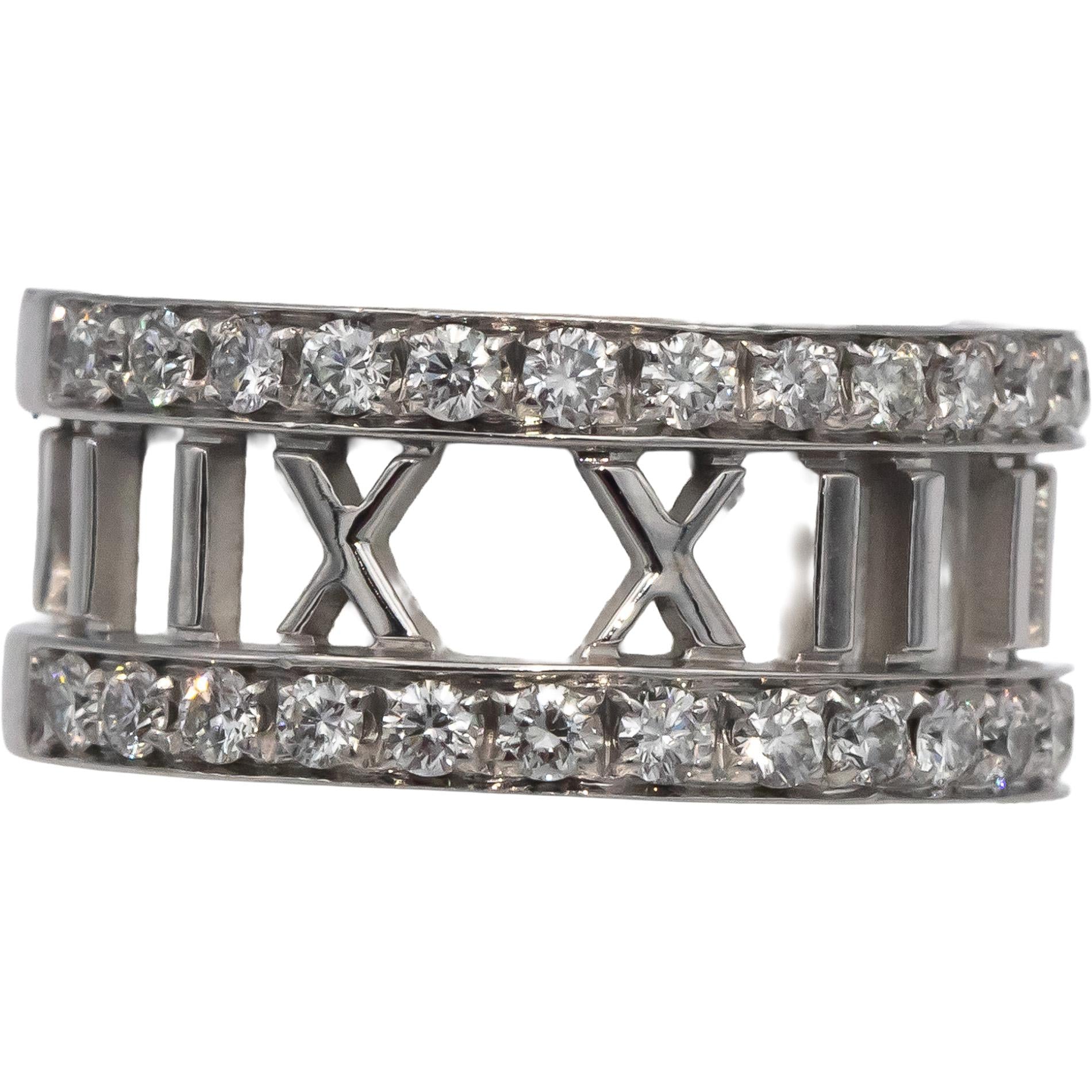 TIFFANY & CO. 18k White Gold Round Diamond Atlas Collection Ring 0.60CT Size 6