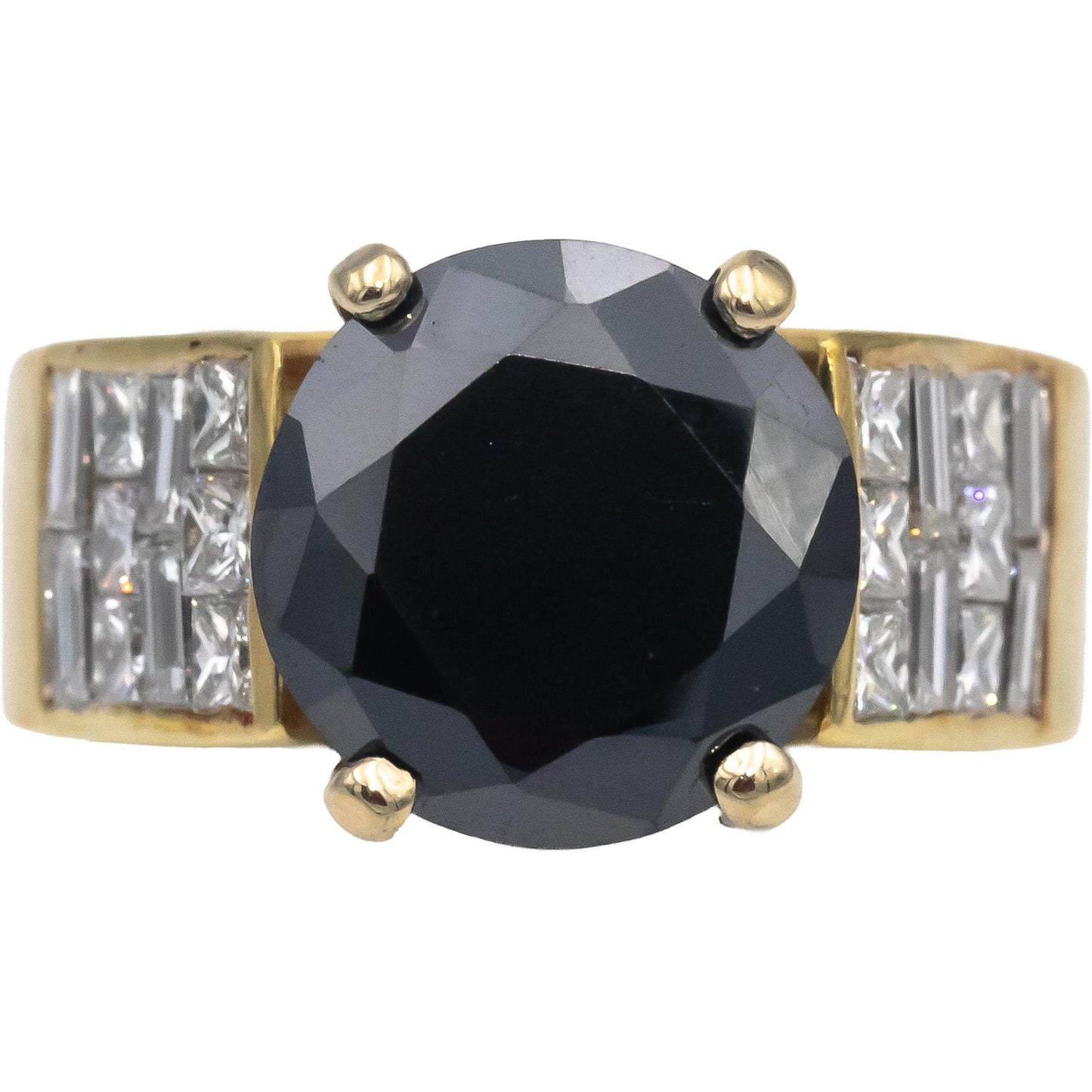 18k Yellow Gold Black and White Diamond Cocktail Ring 8.0CTW Size 7.75