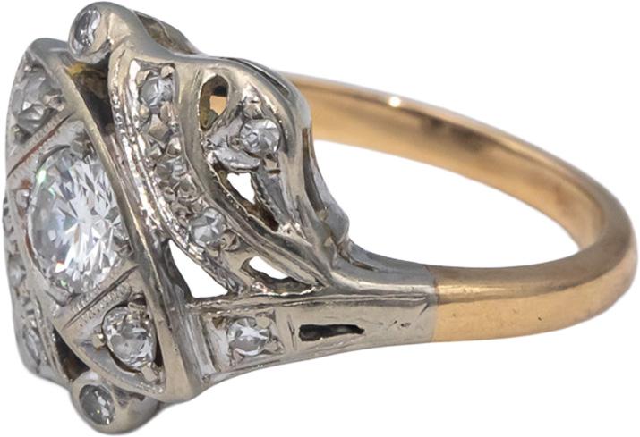 14k Yellow & White Gold Round Diamond Cocktail Ring 0.50CT w/ 0.40CT Center