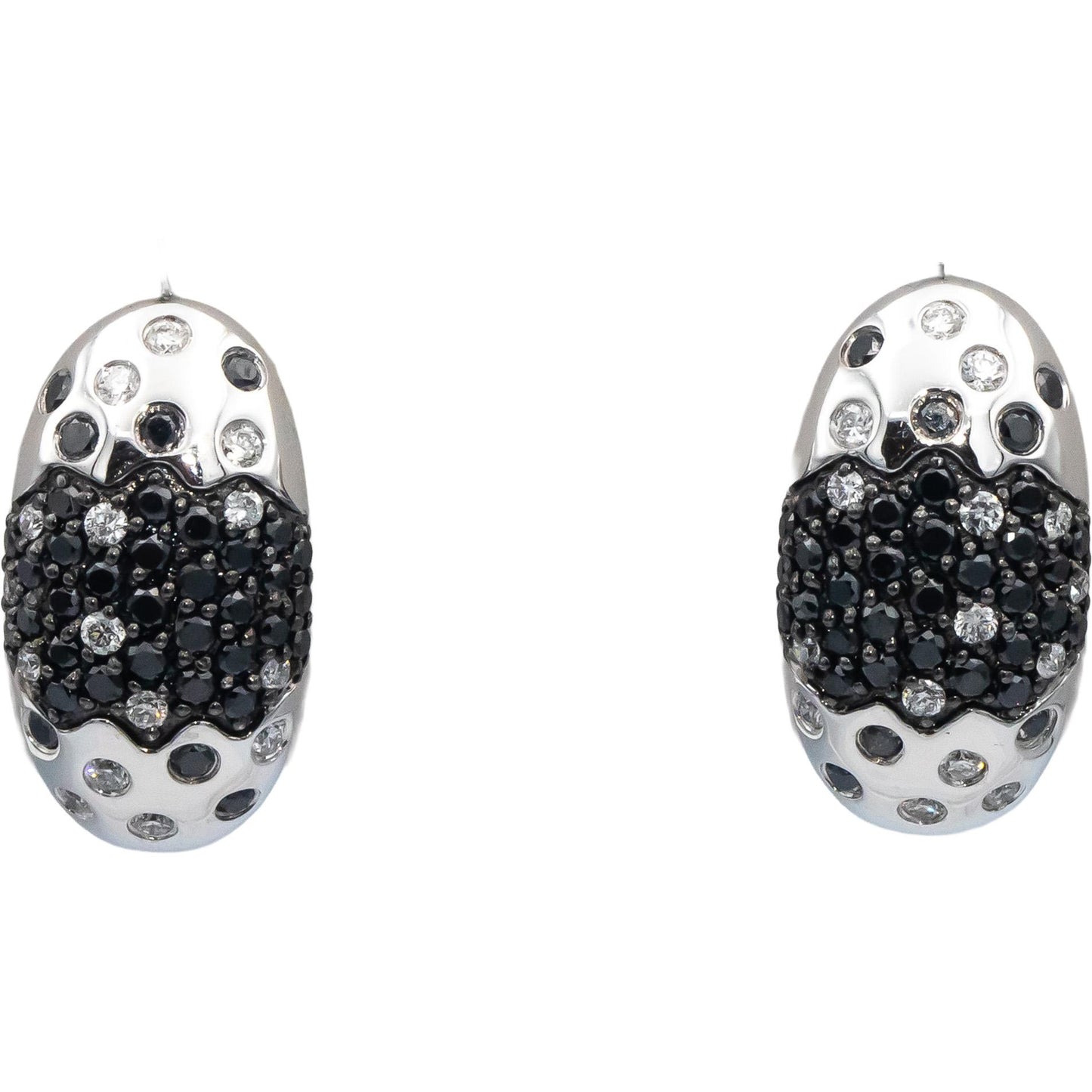 14k White Gold Round White & Black Diamond Cluster Earrings 1.0CT