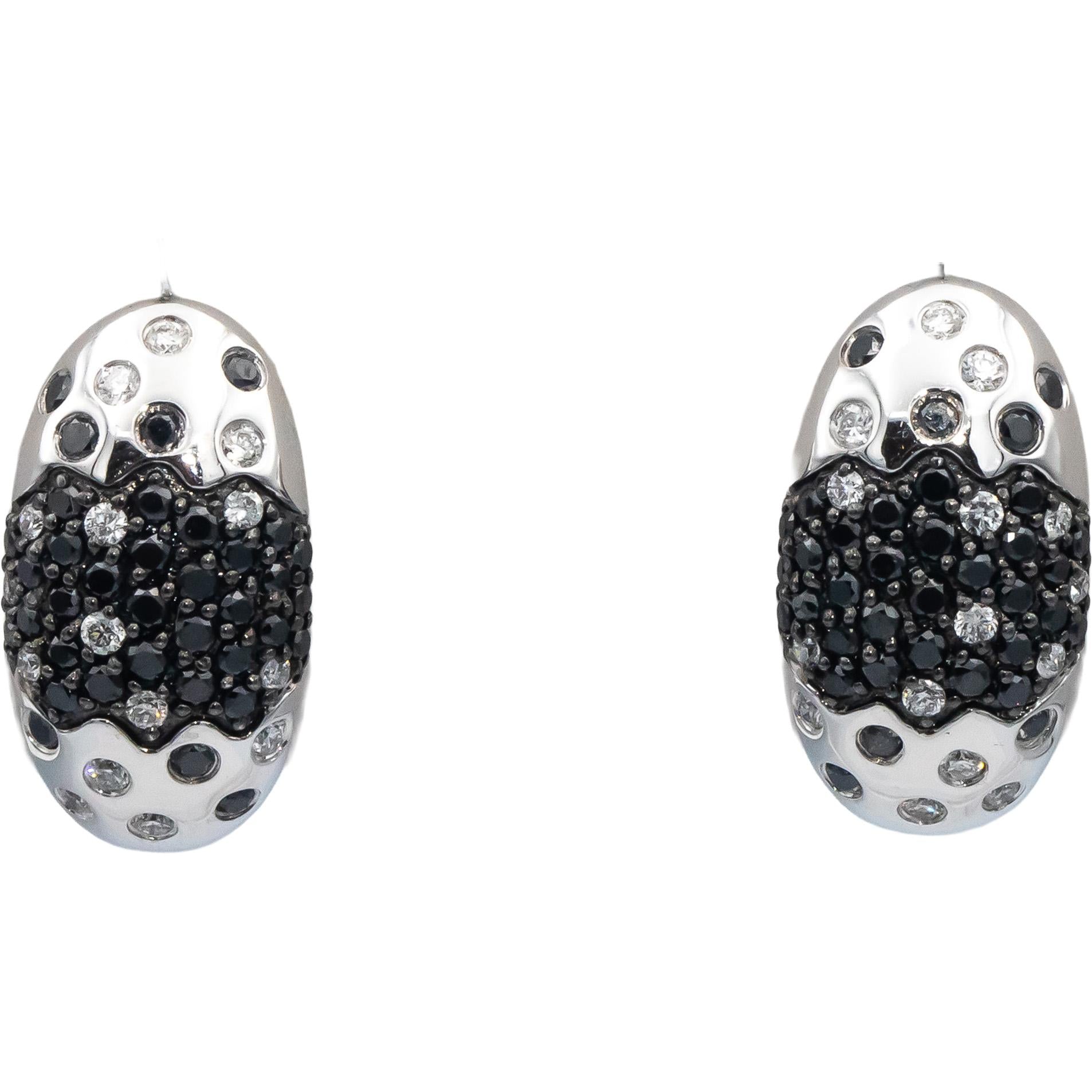 14k White Gold Round White & Black Diamond Cluster Earrings 1.0CT