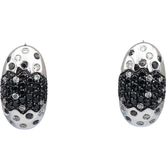 14k White Gold Round White & Black Diamond Cluster Earrings 1.0CT